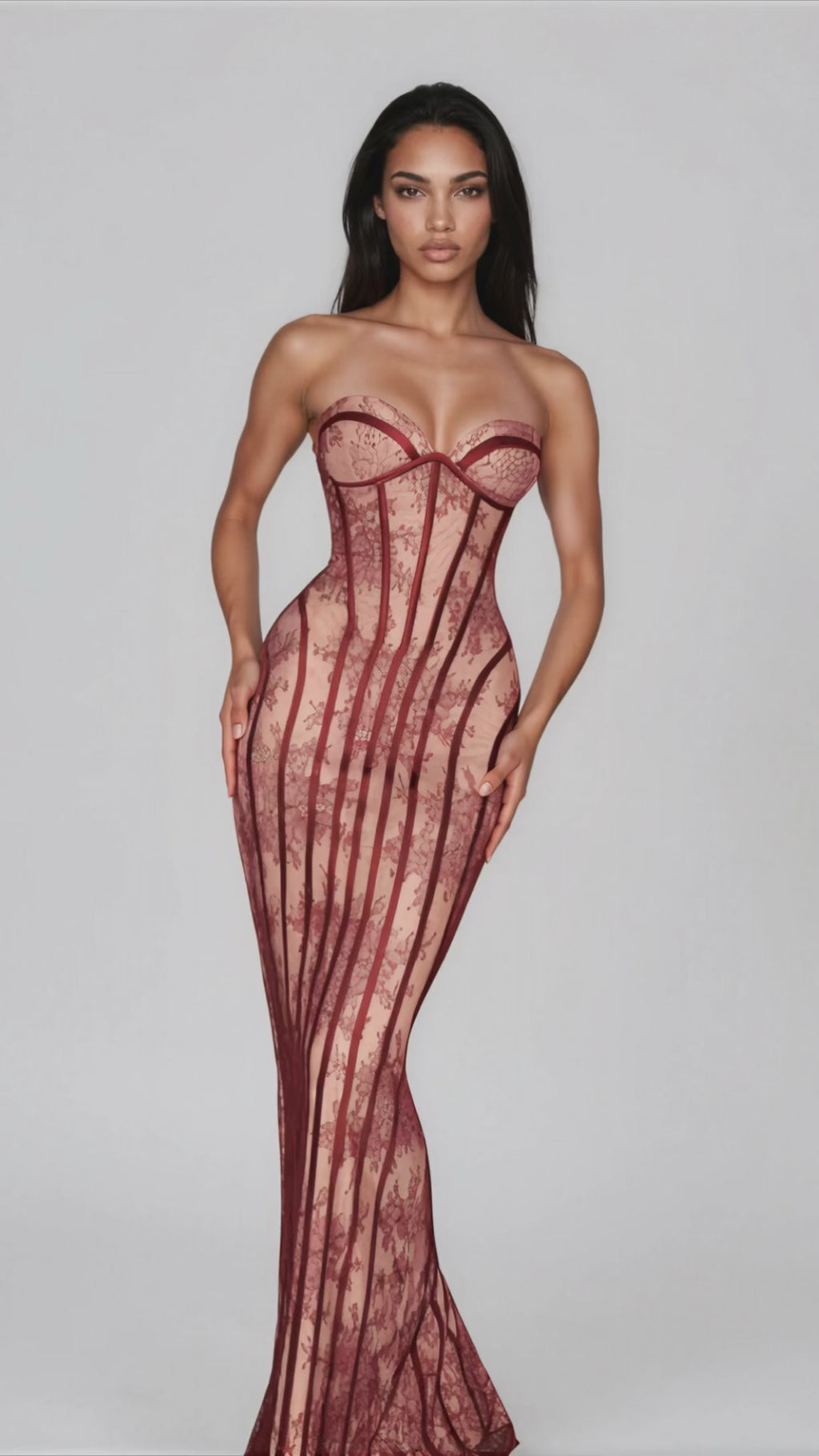 Lace Up Back Strapless Maxi Dress